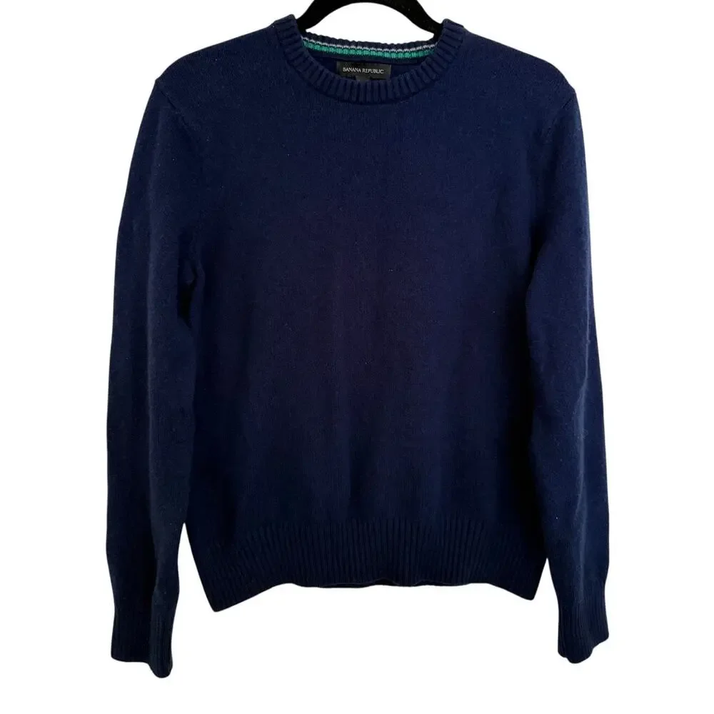 Banana Republic Navy Merino Wool Crewneck Sweater Medium Preppy Minimal Office
